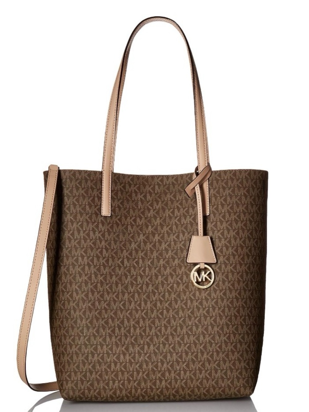 MICHAEL Michael Kors Hayley Large North/South Tote (Brown Tan with Gold Charm)